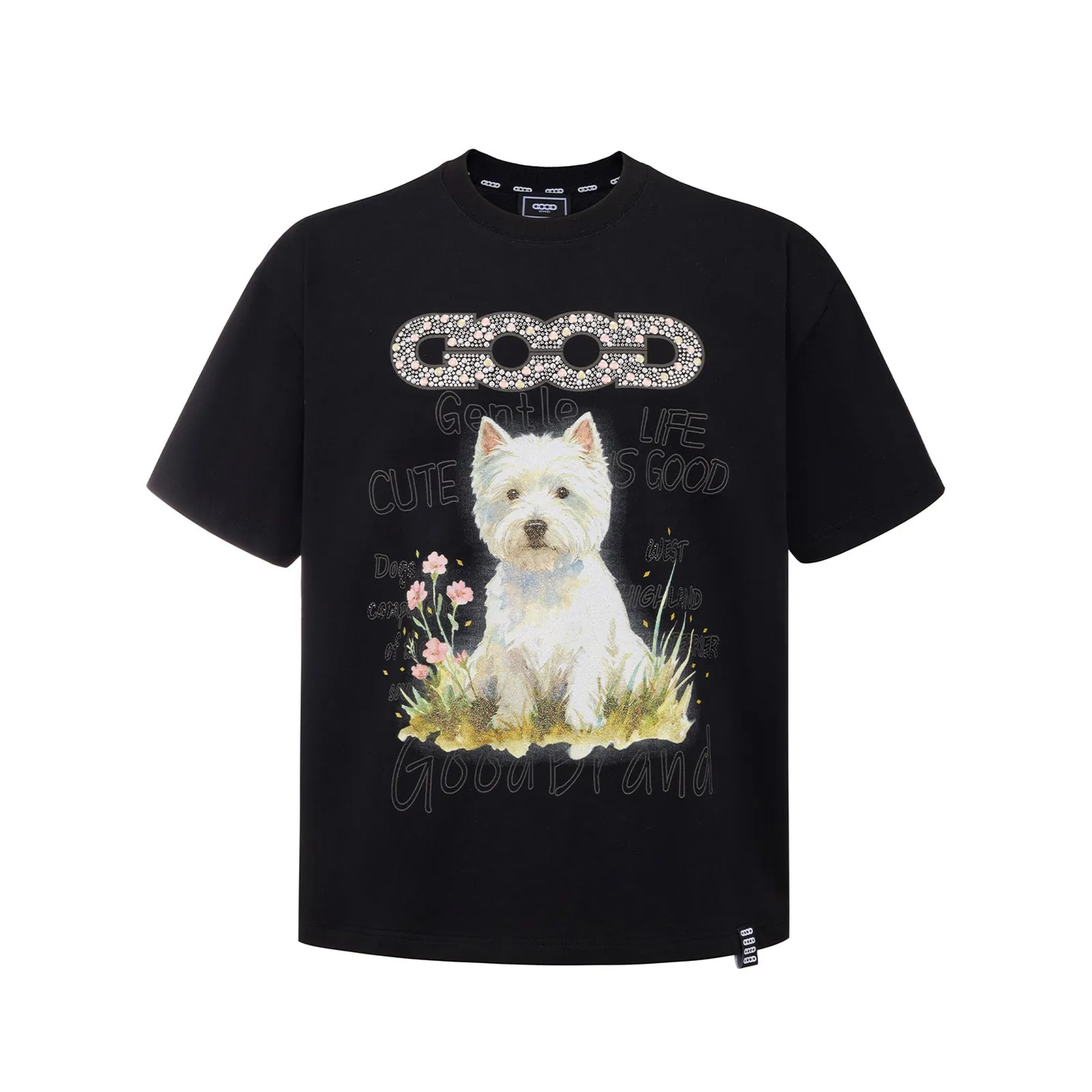 Blooms and Hounds Tee — Negro