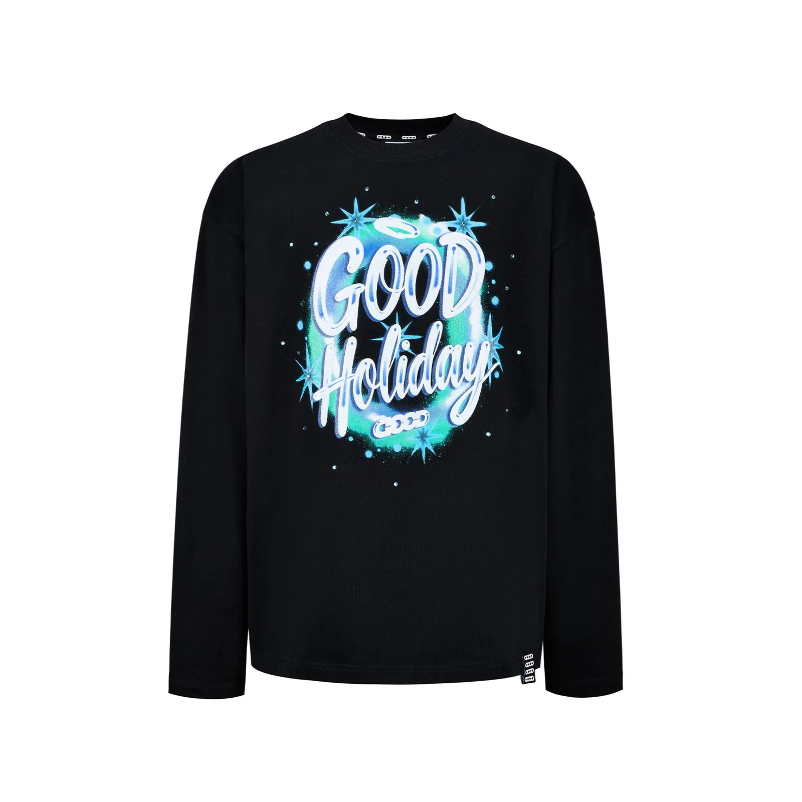Good Holiday Rhinestone Graffiti Long Sleeve — Negro