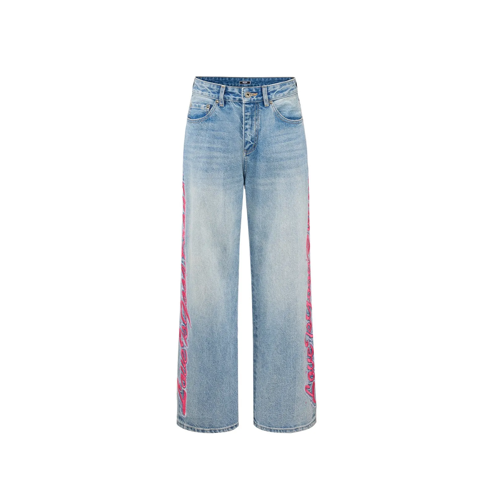 Pink Floral Embroidery Jeans — Celeste
