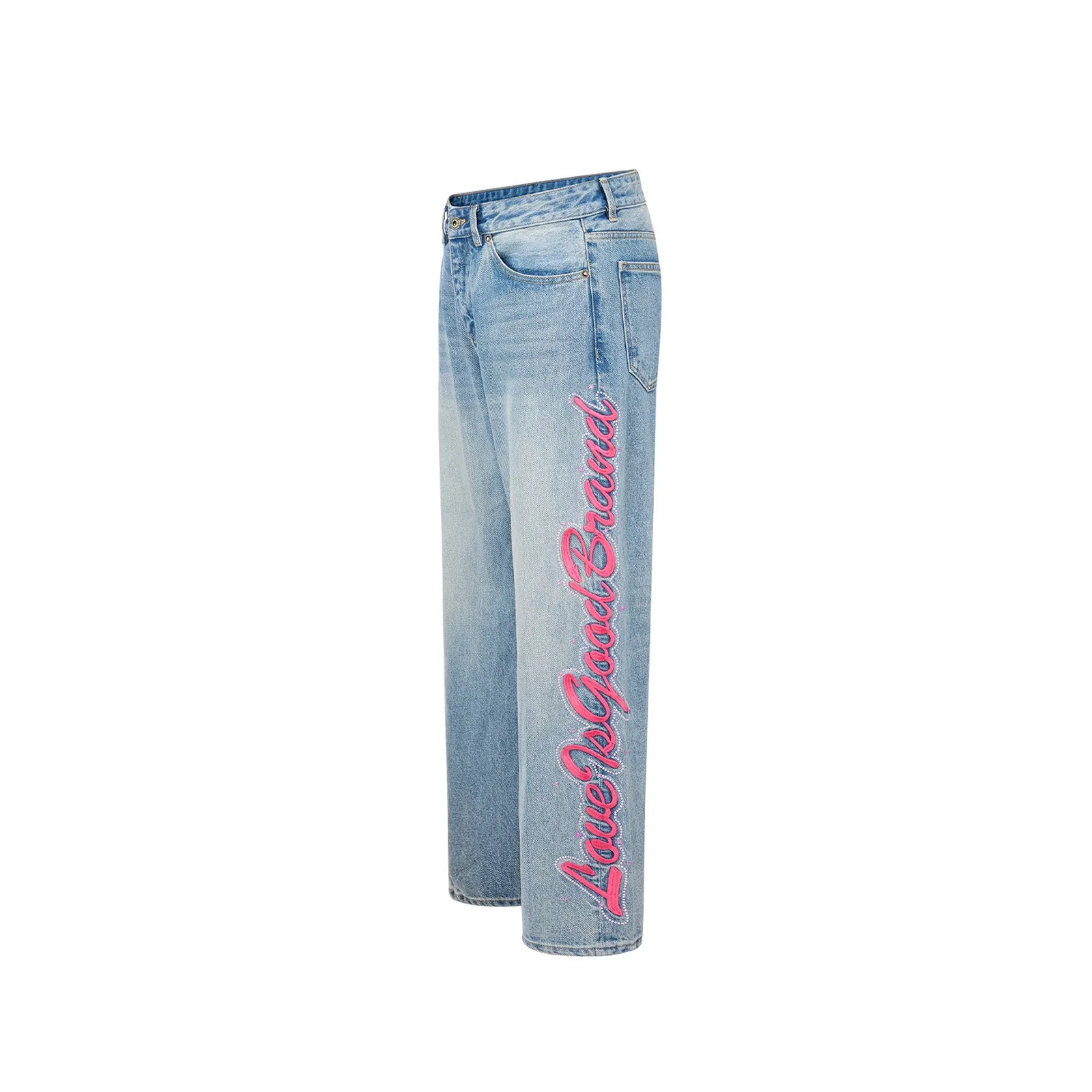 Pink Floral Embroidery Jeans — Celeste, vista posterior