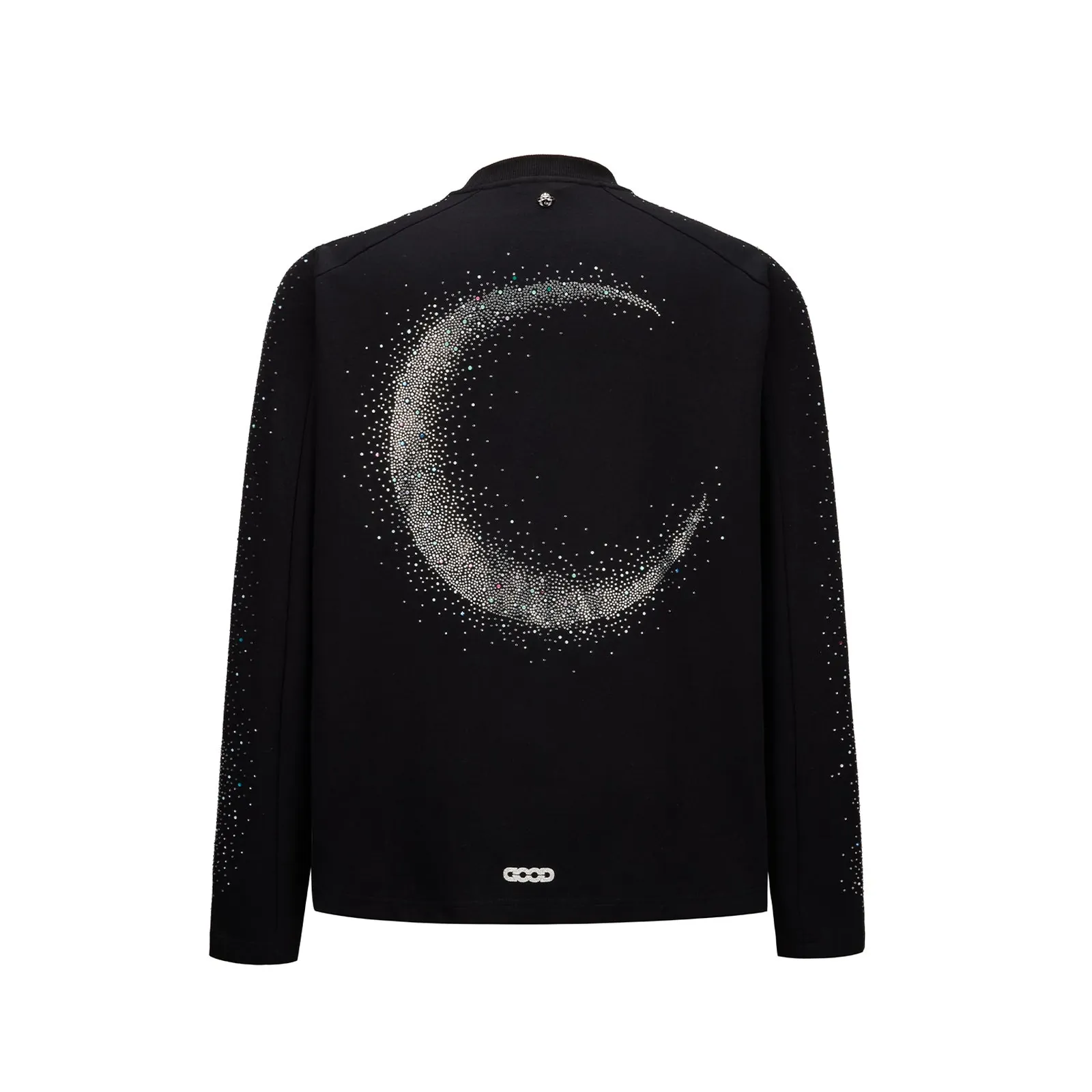 Rhinestone Crescent Moon Long Sleeve — Negro, vista posterior